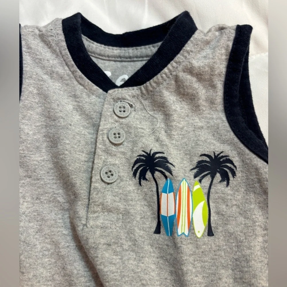 Lee Gray Sleeveless Bodysuit outfit romper with Surfboard Summer Design 18 month